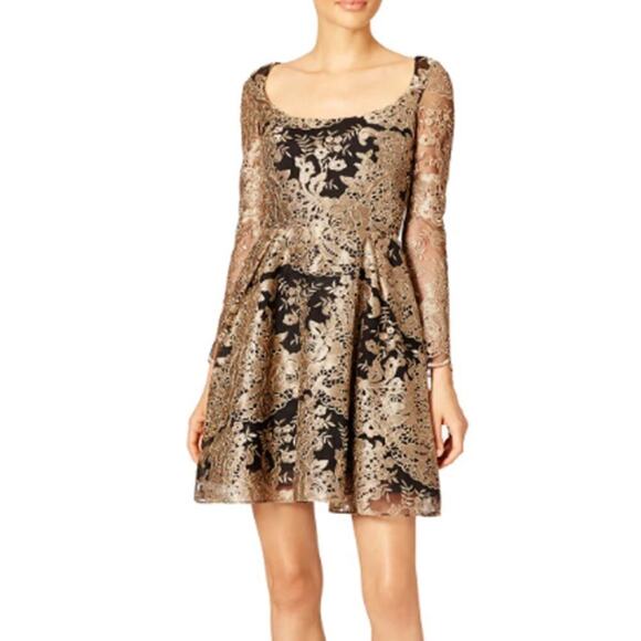 Marchesa Talulah Dress Lace Mini Black Gold 12 - Picture 1 of 13